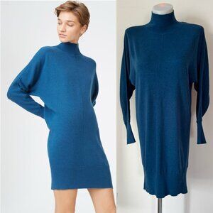 Club Monaco Kamela Sweater Dress Mockneck Teal Blue Alpaca Wool Blend Sz XS
